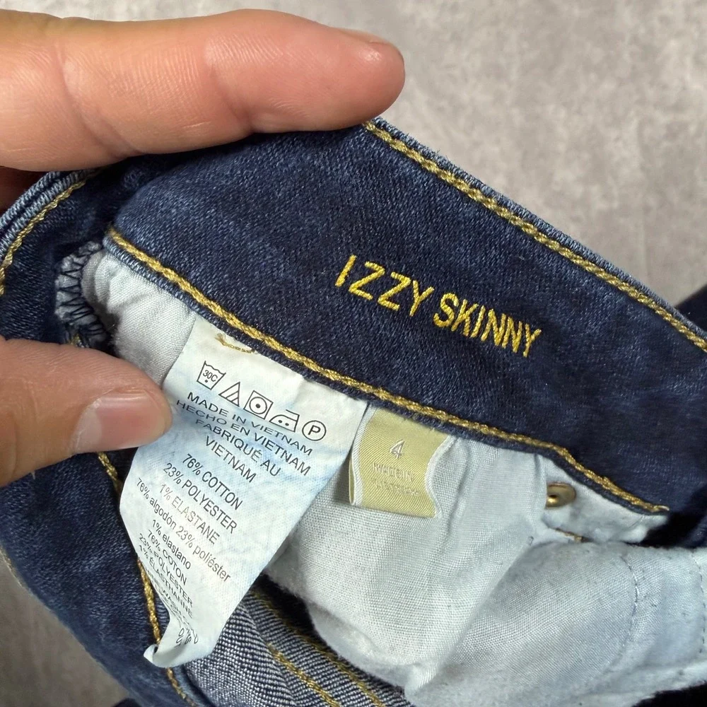 Michael Kors Izzy Skinny Jeans Women 4 Dark Wash Gold MK Logo Denim Blue Stretch